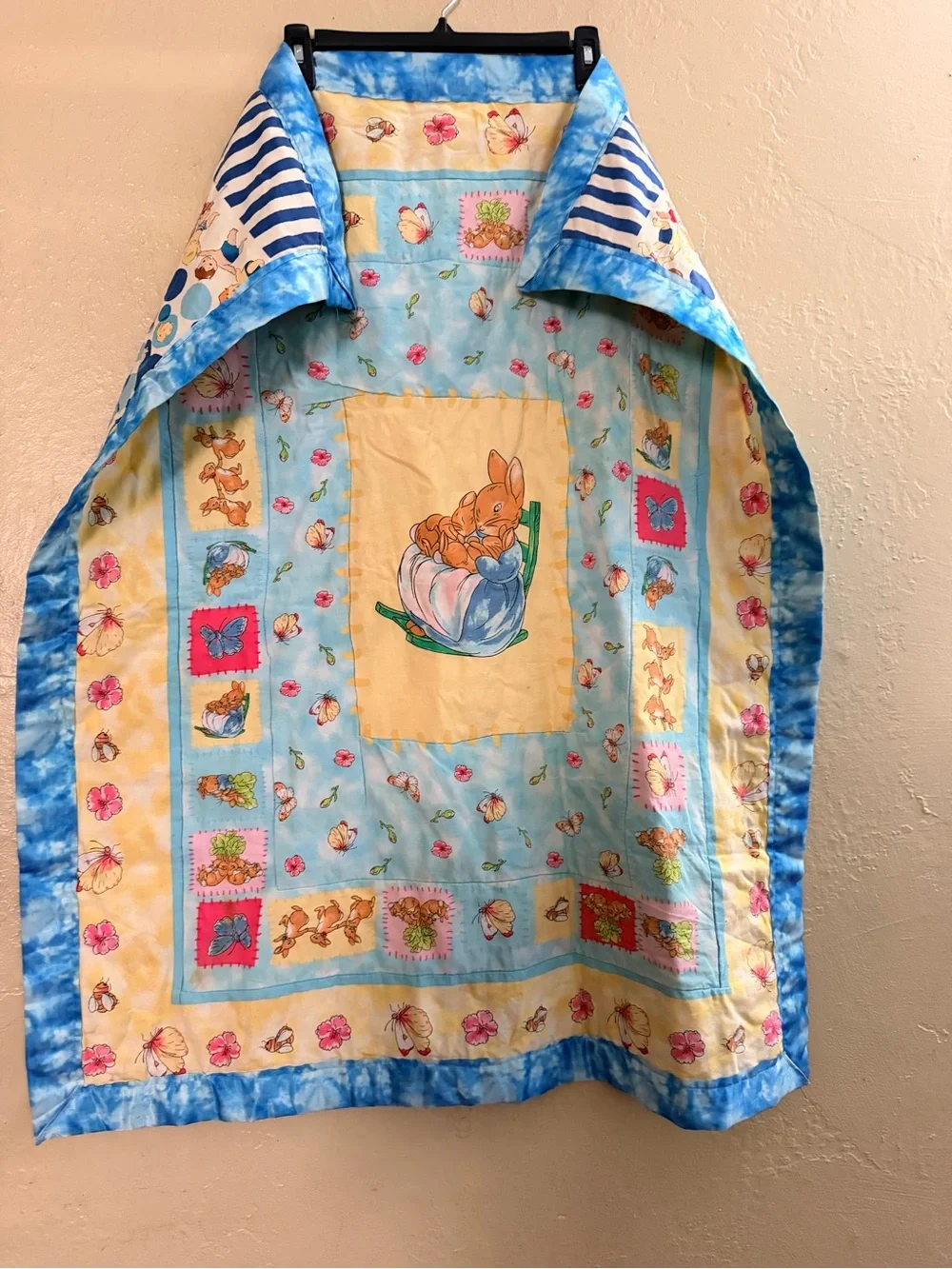 Vintage Blue & Yellow Baby Bunny Print Quilt